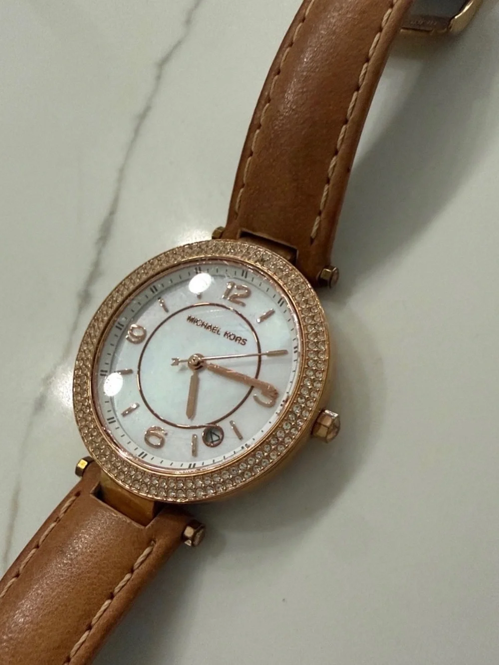 Michael Kors Women's MK2464 Mini Parker Crystal Brown Leather Watch